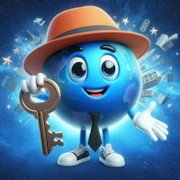 a cartoon character holding a key in his hands